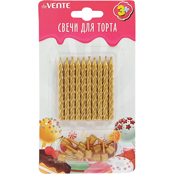 Свечи для торта 10шт deVENTE Gold спиральные, арт. 9060915