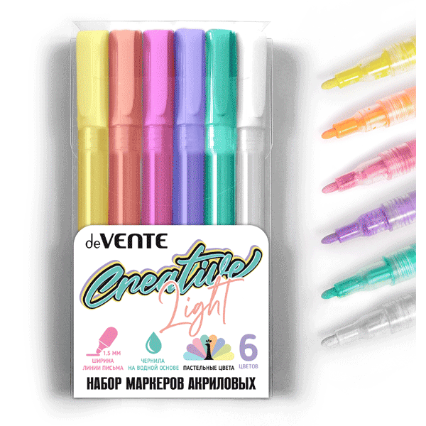 Набор акриловых маркеров 6цв 1,5мм deVENTE Creative Light пастель, арт. 5044304